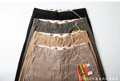 autumn winter heavyweight pure cotton thick american retro workwear khaki pants business casual mens basic solid color pants unique default style 1052