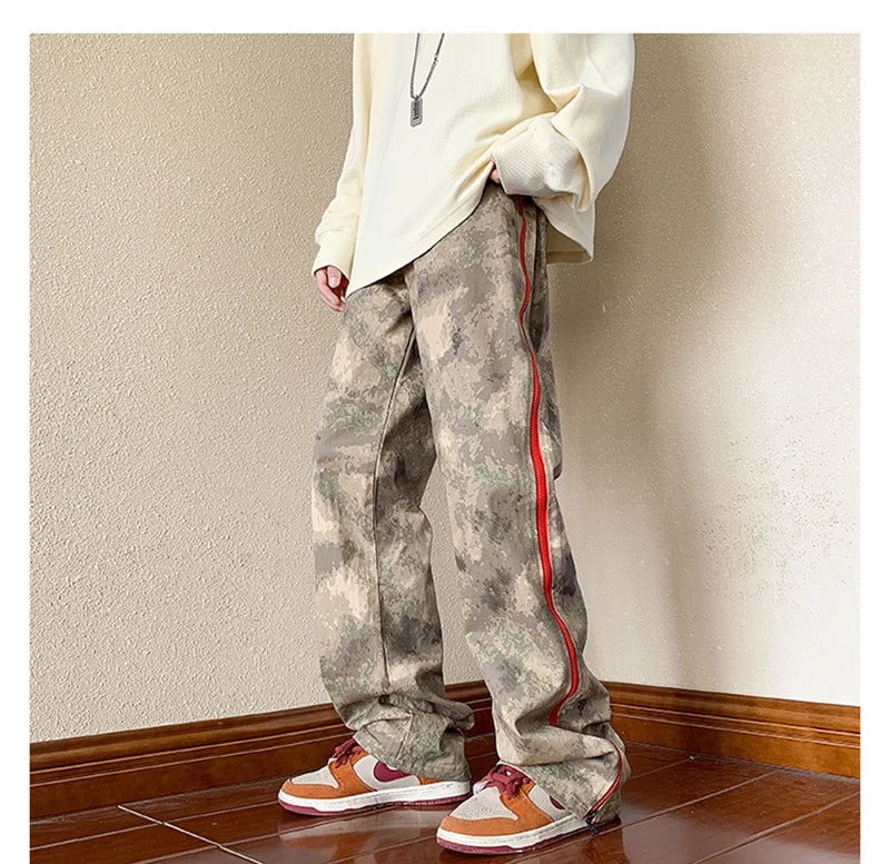 2023 outdoor side zipper camouflage baggy men cargo tracksuit pants overalls hip hop women sport long trousers spodnie dresowe unique cargo style 4083