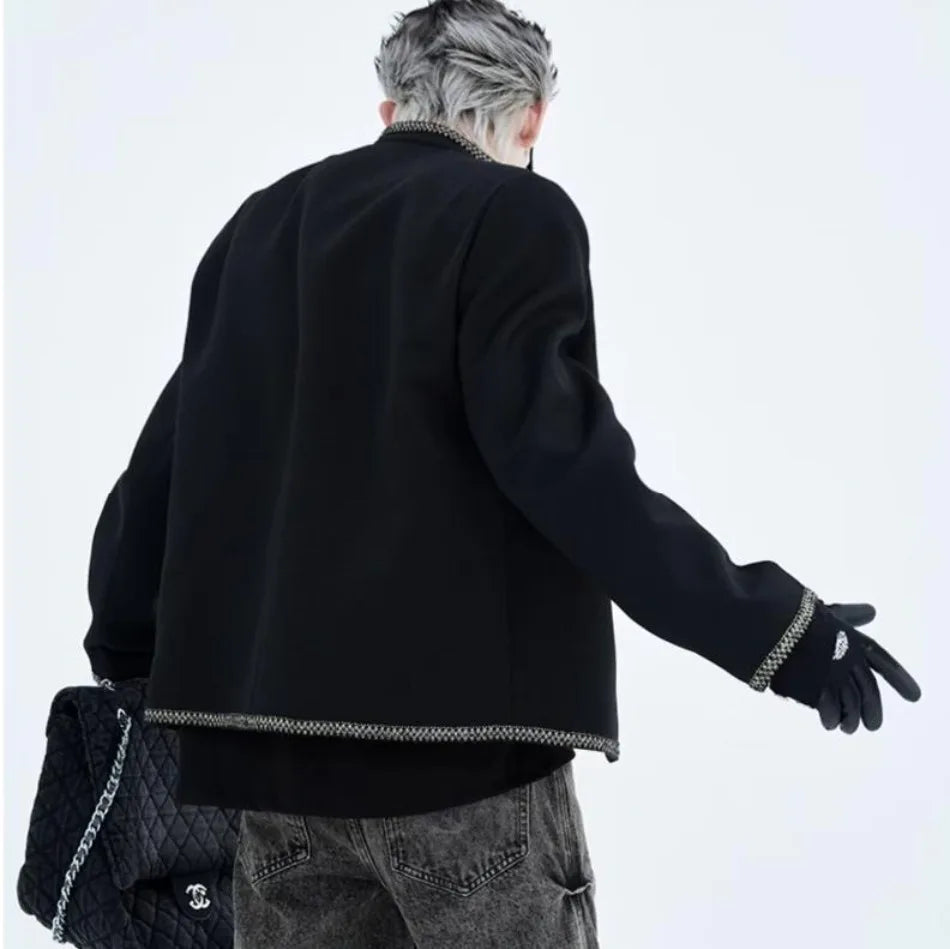 street black mens suit jacket 2024 new palace fashion stand collar unisex outwear oversized printing shoulder pads coats male unique default style 3972