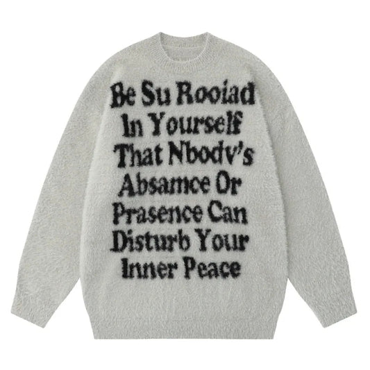 Fashion Knitted Sweater Mens Winter O-neck Letters Pullover Streetwear Unisex Casual Loose Warm Hairy Sweaters Jumper Knitwear Street King Limited