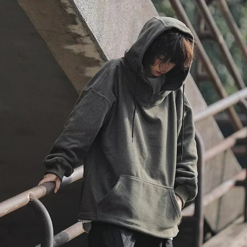 Men Women Winter Fleece Hoodies Korean Style Half Zipper Harajuku Hip Hop Hooded Sweatshirt Street Oversized Couple Pullovers Street King Limited