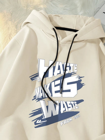 Haste Makes Waste Printed Hoody Man Personality Hip Hop Casual Pullover Hoodies Letter Y2K Streetwear Hooded Sweatshirts Street King Limited