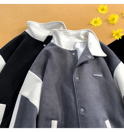suede baseball jacket 2024 spring men uniform bomber jackets korean streetwear patchwork embroidery label coat unique default style 5054