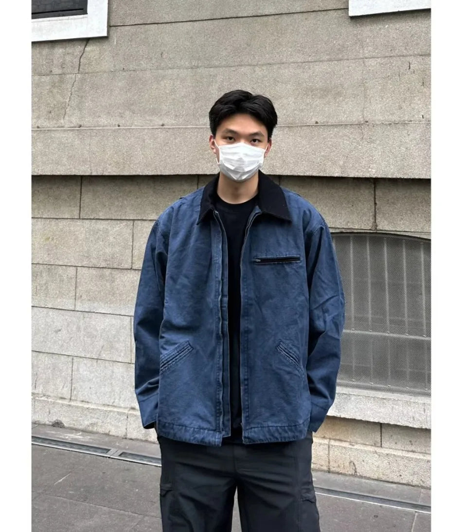 american trendy tooling mens jackets vintage solid distressed bomber coats patchwork zipper pocket high street short outwear unique shorts style 3464