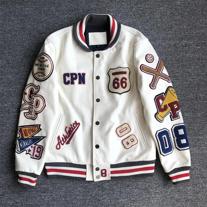 Leather Jacket Men Motorcycle Luxury Designer Embroidery Short Biker Baseball Jackets Y2k Streetwear Winter Bomber Coat White Street King Limited