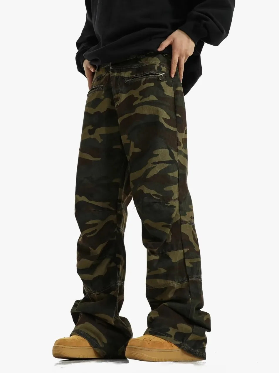 2024 High Street Mens Camouflage Straight Leg Jeans American Trend Tooling Denim Pants Zipper Multiple Pockets Cowboy Trousers Street King Limited