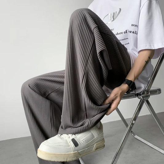 summer pleated pants men fashion oversized ice silk pants men japanese streetwear hip hop loose straight pants mens trousers minimalist street pants