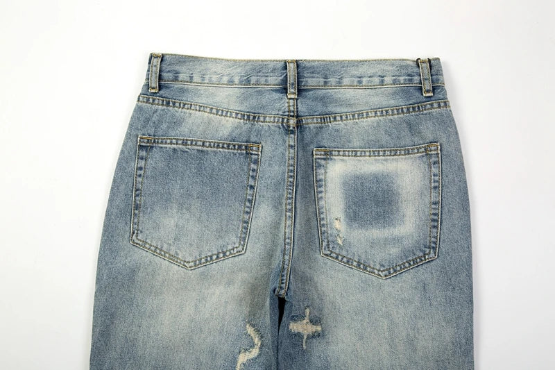 ripped hole distressed black blue washed mens jeans straight casual baggy pockets pencil pants streetwear loose denim trousers unique jeans style 1878