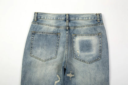 ripped hole distressed black blue washed mens jeans straight casual baggy pockets pencil pants streetwear loose denim trousers unique jeans style 1878