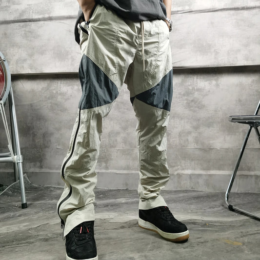 three dimensional adhesive zipper splicing functional patchwork cargo trousers mens high street vibe thin nylon cargo pants utility cargo pants