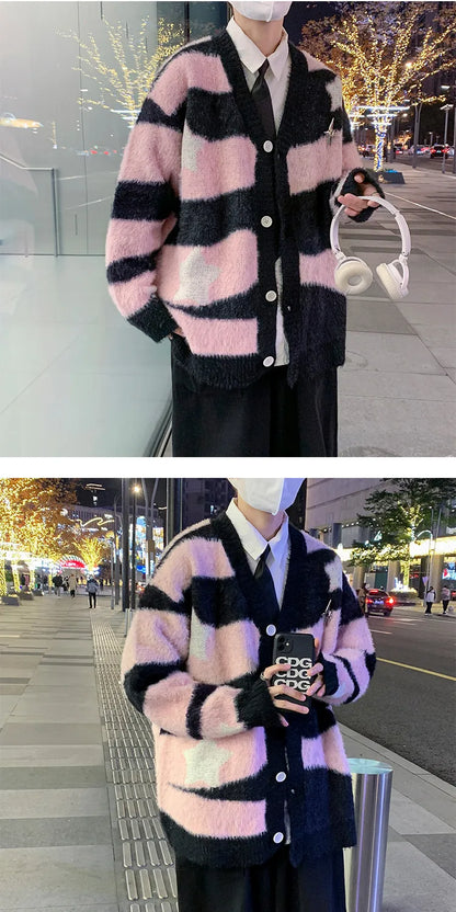 Knitted Cardigan Sweater Men Women Autumn Patchwork Knitted Jumpers Harajuku Loose Hip Hop Streetwear Y2K Star Pattern Jackets Street King Limited