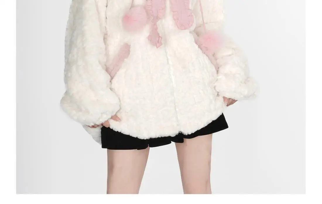 Harajuku Little WildCat Hoodies Women Bodysuit Black Tie Bowknot Cute Loose Goth Coat Y2k Style Kawaii Winter Clothes Women Street King Limited