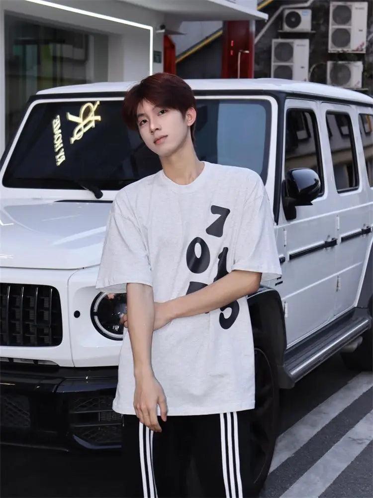 Korean street personalized printed graphic T-shirt summer men new y2k trendy loose sports half sleeved bottoming shirt top Street King Limited