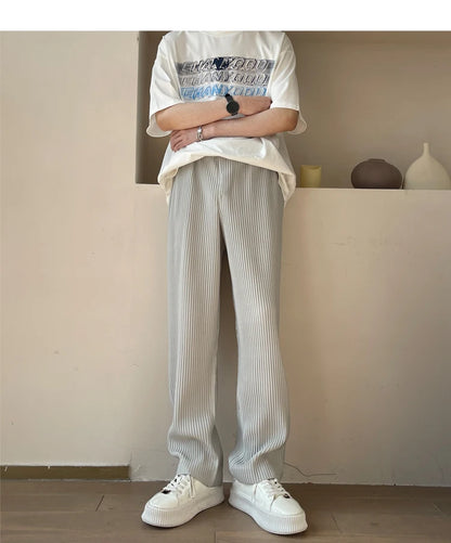 Summer Pleated Pants Men Oversized Fashion Casual Ice Silk Pants Men Streetwear Hip Hop Loose Wide Leg Pants Mens Trousers S-2XL Street King Limited