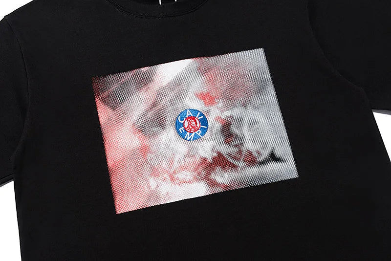 C.E T-shirts Men Woman Good Quality Cotton Casual Loose Vintage Abstract Face Printing Summer O-Neck CAVEMPT Top Tee Street King Limited