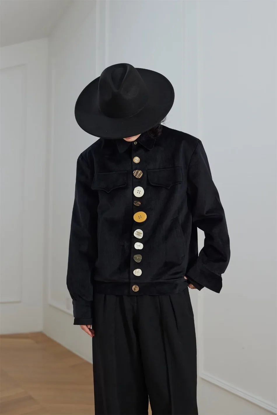 2024 new harajuku mens jacket multi button irregular black fashionable coats multiple pockets loose couple trend outwear y2k unique default style 3588