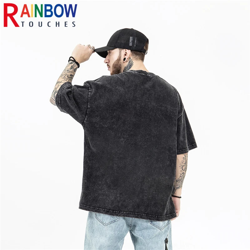 Rainbowtouches Summer T-shirts Oversized Men Fashion Acid Wash T-Shirt Loose Hip Hop High Street Style Unisex Quality Clothing Street King Limited