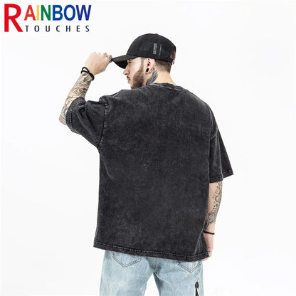Rainbowtouches Summer T-shirts Oversized Men Fashion Acid Wash T-Shirt Loose Hip Hop High Street Style Unisex Quality Clothing Street King Limited