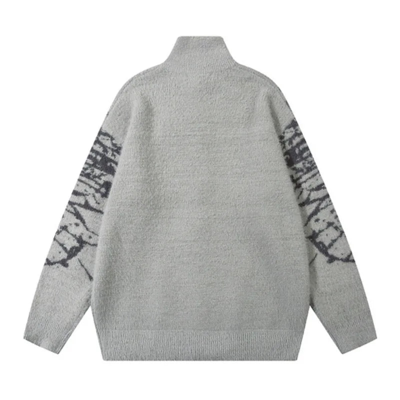 Fashion Zipper Cardigan Sweater Unisex Butterfly Pattern Streetwear Hip Hop Stand Collar Knitted Sweater Hairy Coats Men Jumpers Street King Limited