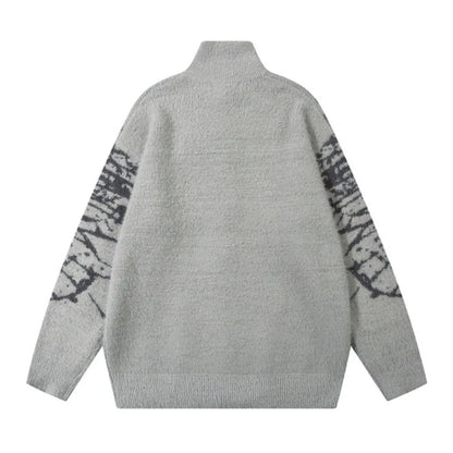 Fashion Zipper Cardigan Sweater Unisex Butterfly Pattern Streetwear Hip Hop Stand Collar Knitted Sweater Hairy Coats Men Jumpers Street King Limited