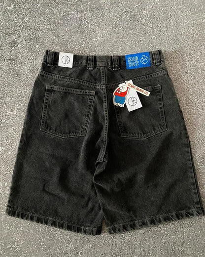 big boy embroidery graphic pants retro hiphop cartoon streetwear denim shorts y2k baggy jorts harajuku gym basketball shorts men unique jeans style 862