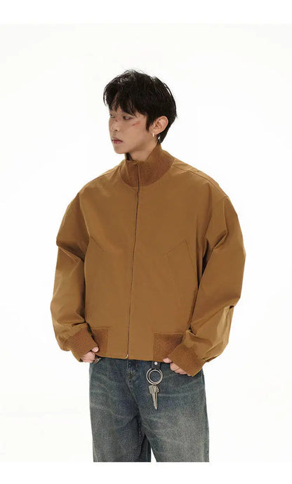 short design stand collar bomber jacket men korean streetwear fashion loose casual vintage bomber jacket coat cityboy outerwear unique shorts style 530