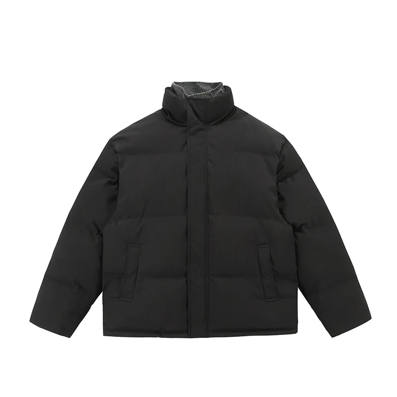 Winter Splice Denim Cotton-padded Jacket Men Women Stand Collar Fashion Loose Casual Thicken Warm Parkas Jacket Boyfriend Coat Street King Limited