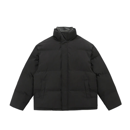 Winter Splice Denim Cotton-padded Jacket Men Women Stand Collar Fashion Loose Casual Thicken Warm Parkas Jacket Boyfriend Coat Street King Limited