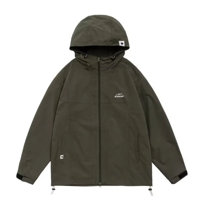 outdoor sports charging jacket mens 2024 spring japanese casual waterproof hooded trench coat multi pocket hiking windbreaker unique default style 2435