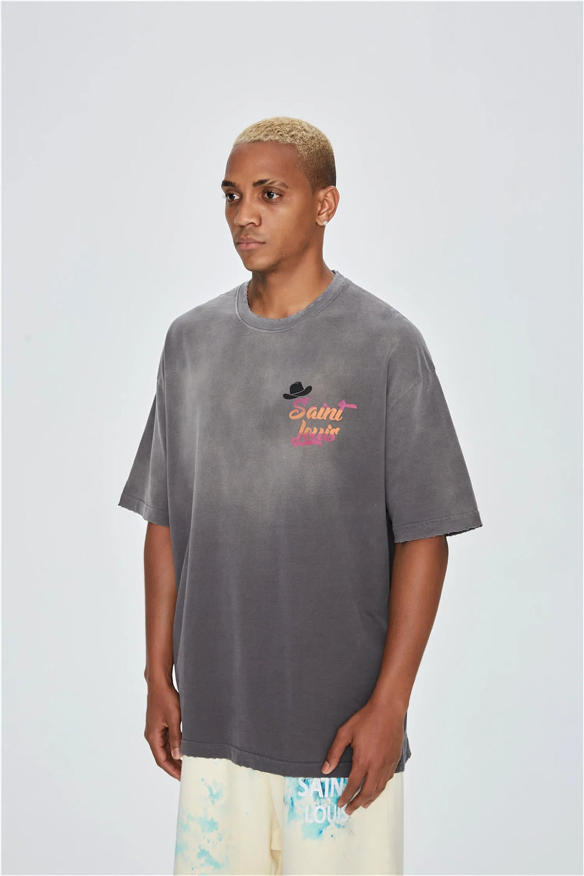 24ss Future Vintage Style "Western" Gradient Logo Metal Print Cowboy Sparkling Pink Short Sleeves T-Shirt For Men Street King Limited