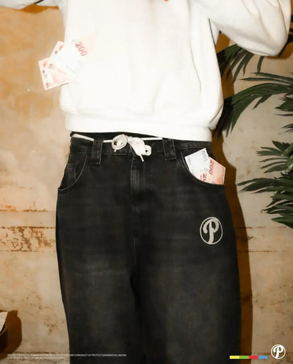 Y2K Mens Pants Letter Embroidered Retro Blue Loose Jeans High Waist Wide Leg Pants Harajuku Hip Hop Protect Streetwear Jeans Street King Limited