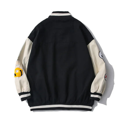 hip hop mens baseball jacket harajuku cotton streetwear embroidery letter funny smiley patchwork college jacket coat couple unique default style 63