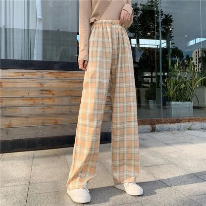 Checkered Pants Plaid Women's Free Shopping Loose Straight Wide-leg Wild Straight Casual Plaid Street King Limited