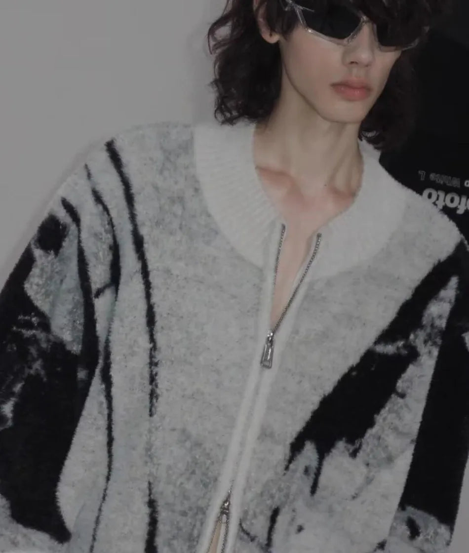Color Blocked Gradient Cardigan Mens Imitation Mink Fur Jacquard Trend Couple Knitted Jacket Zipper High Street Sweater Coats Street King Limited