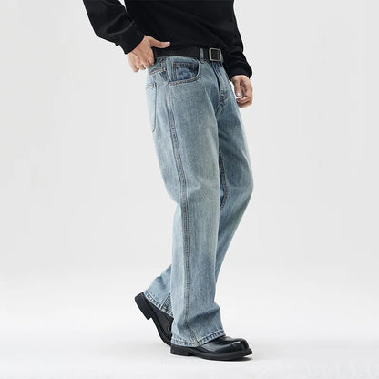mens retro fashion high street loose casual denim micro flared pants jeans men streetwear plus size jeans trousers 28 40 stacked flare jeans