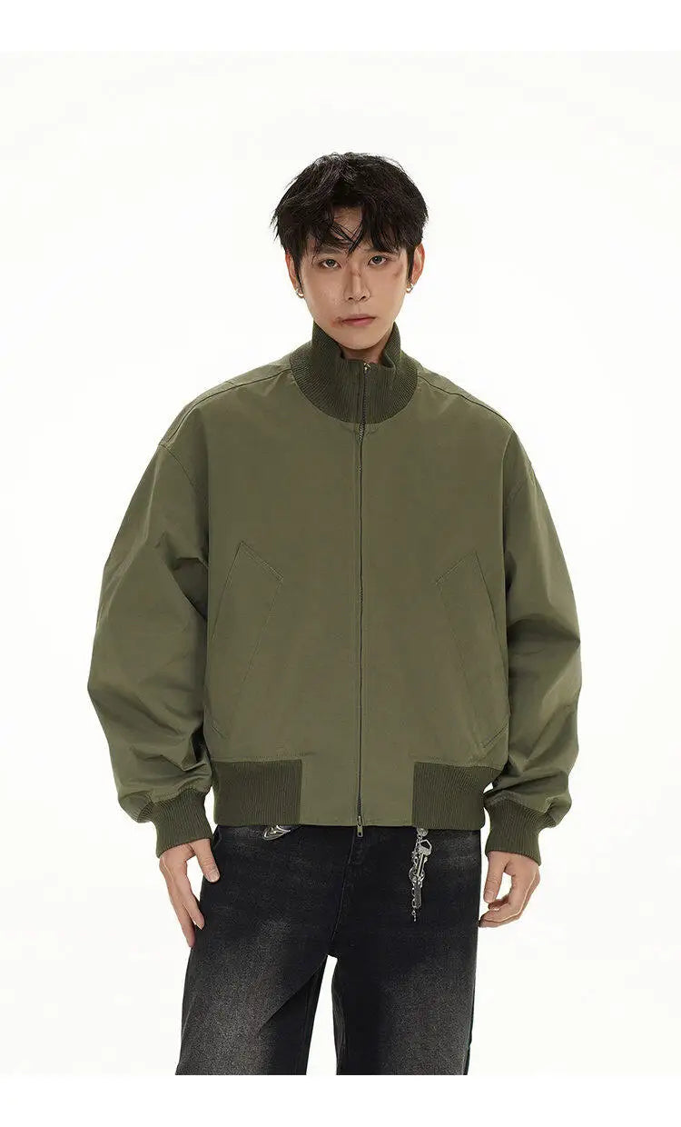short design stand collar bomber jacket men korean streetwear fashion loose casual vintage bomber jacket coat cityboy outerwear unique shorts style 512