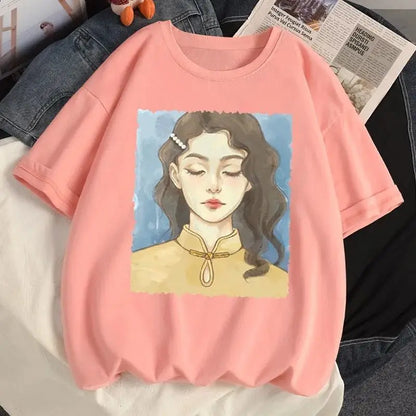 Pure cotton short-sleeved large size versatile T-shirt women's loose new student top trendy women clothing y2k tops emo clothes Street King Limited