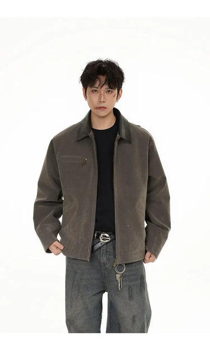 2025 american streetwear retro leather collar bomber jacket men loose casual fashion short cargo jacket spring autumn coat unique cargo style 452
