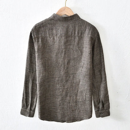 Vintage Linen Shirt Men Spring Autumn New Khaki Lapel Loose Long Sleeve Shirt Retro Casual Solid Breathable Cardigan Top Tees Street King Limited