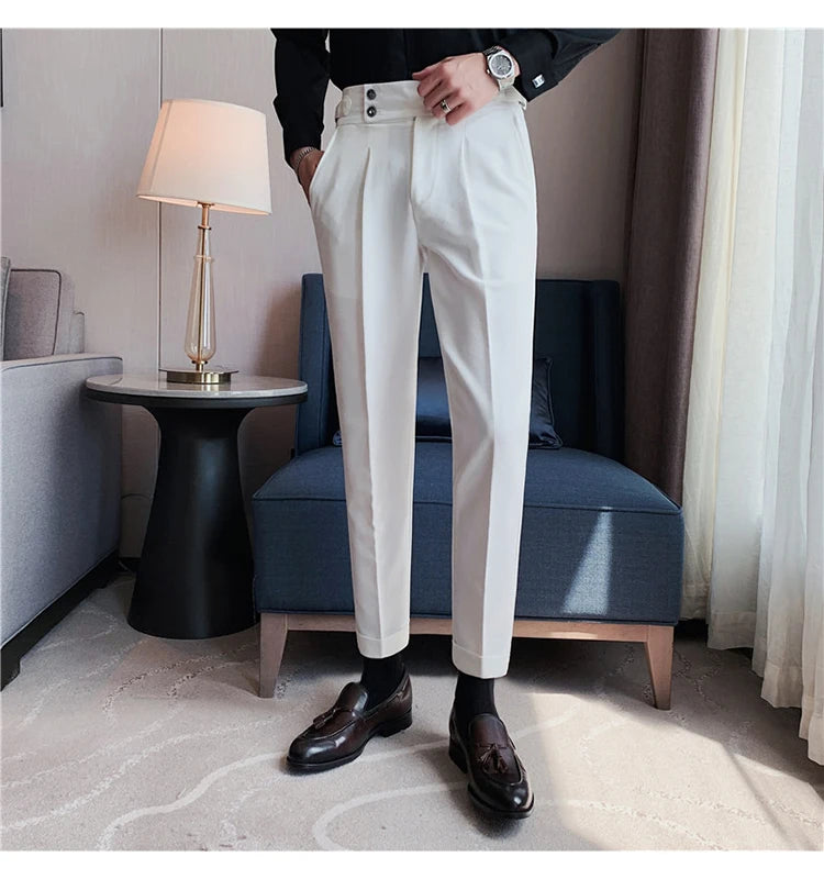 2024 High Quality Business Casual Draped High-waist Trousers Men Solid Color Formal Pants Male Formal Office Social Suit Pants Street King Limited