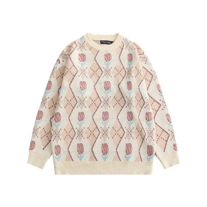 Japanese trend ins retro literary simple sweater winter versatile casual couple Y2K men and women loose round neck sweater tops Street King Limited