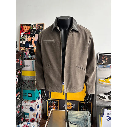 2025 american streetwear retro leather collar bomber jacket men loose casual fashion short cargo jacket spring autumn coat unique cargo style 457