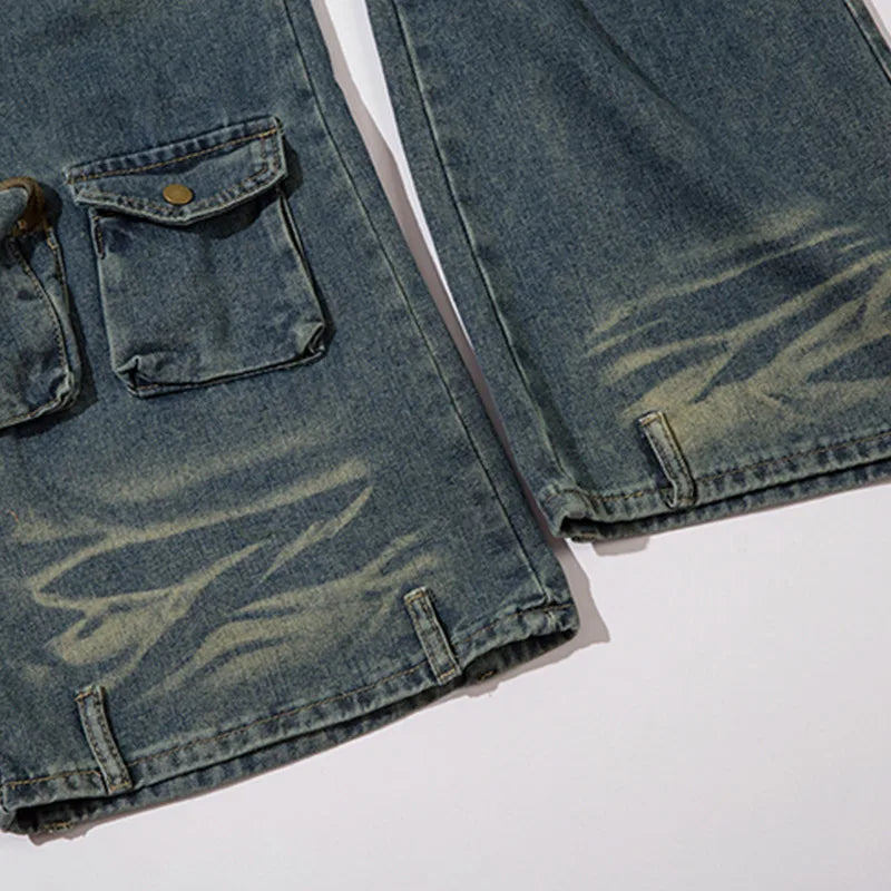 Men Baggy Straight Jeans Y2k Vintage Multiple Pockets Cargo Pants Japanese Streetwear Hip Hop Fashion Denim Trousers Unisex Street King Limited
