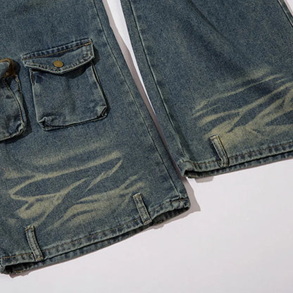 Men Baggy Straight Jeans Y2k Vintage Multiple Pockets Cargo Pants Japanese Streetwear Hip Hop Fashion Denim Trousers Unisex Street King Limited