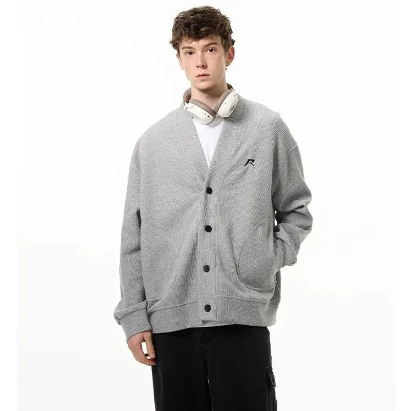 American V-neck Mens Cardigan Spring New Embroidered Casual Loose Couple Knitted Coats Single Breasted Solid Sweater Jackets Street King Limited