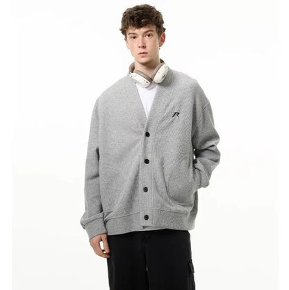 American V-neck Mens Cardigan Spring New Embroidered Casual Loose Couple Knitted Coats Single Breasted Solid Sweater Jackets Street King Limited
