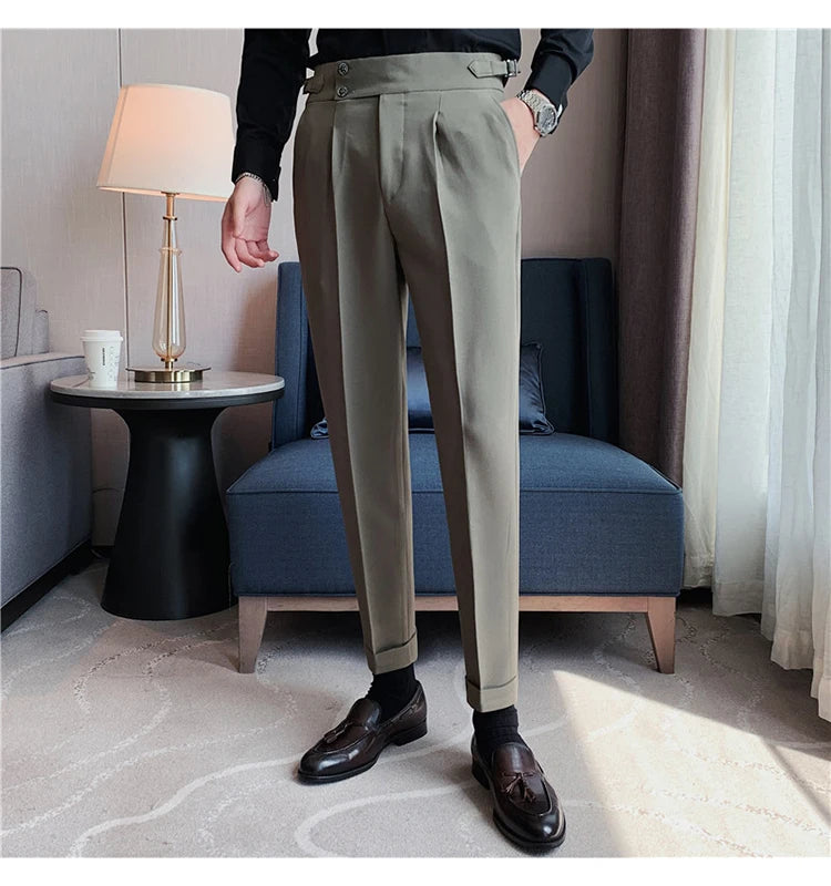 2024 High Quality Business Casual Draped High-waist Trousers Men Solid Color Formal Pants Male Formal Office Social Suit Pants Street King Limited