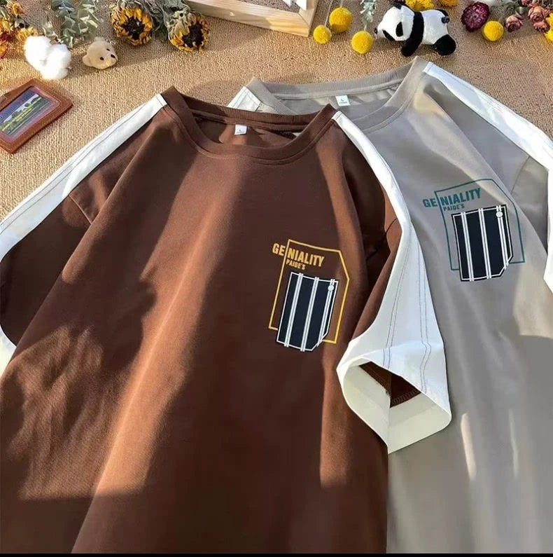 American hip-hop personality letter print round neck short sleeved summer men and women trend patchwork loose casual T-shirt top Street King Limited