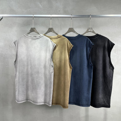 2024 Baggy Y2k Wax Dyed Vest Distressed Washed Tank Top Men's American Oversized Streetwear Trendy Retro Sleeves T Shirts Street King Limited