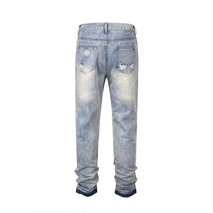mens high street denim jean pants new casual blue slim ripped holes straight zipper jeans trousers hip hop streetwear joggers unique joggers style 5239